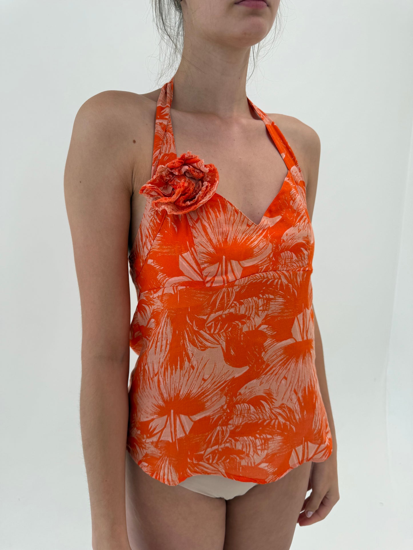 Set vintage din panzica de bumbac cu fusta amplă și top halterneck ultra chic
