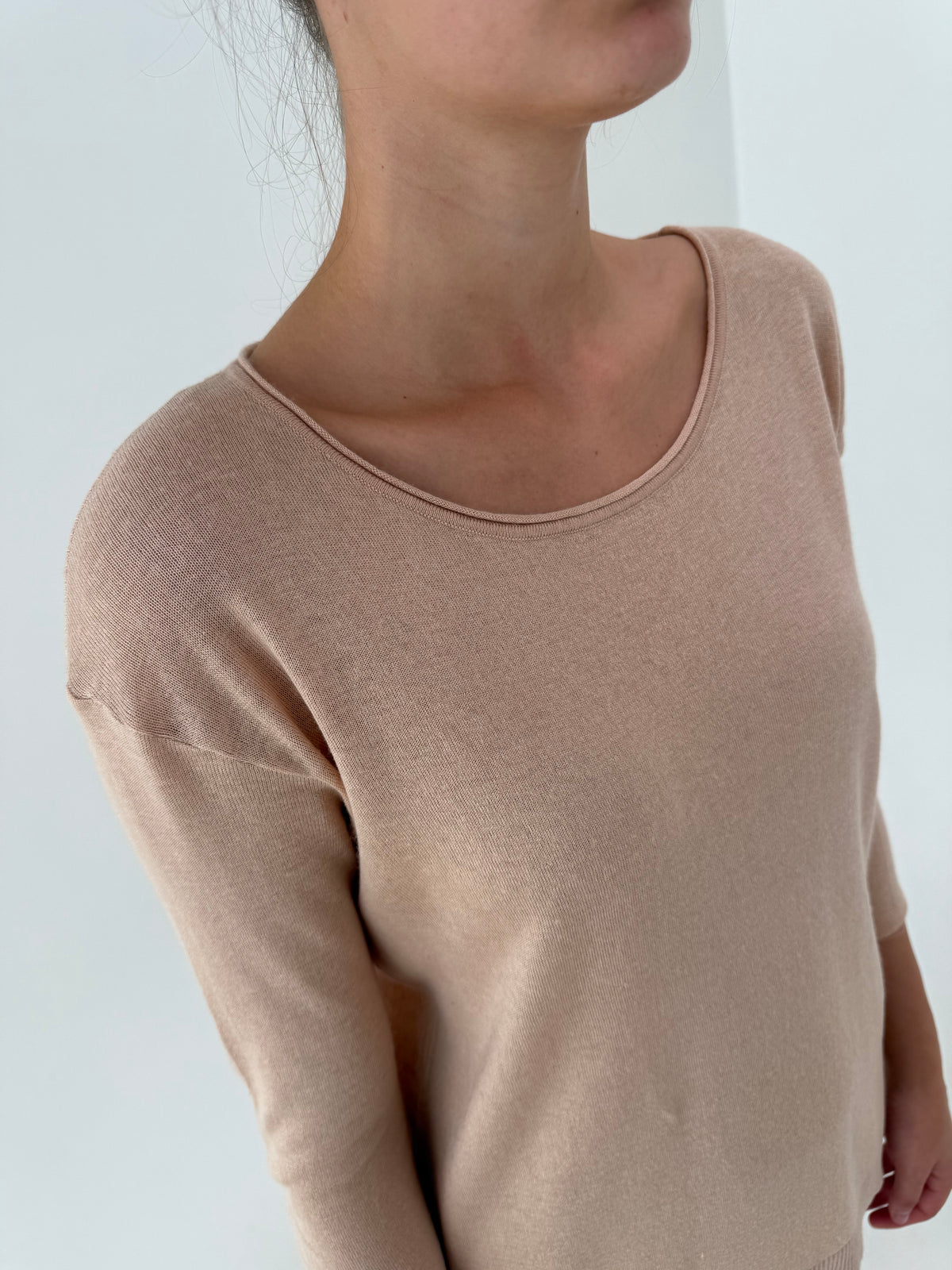 Pulover luxury Patrizia Pepe din cașmir, lana și mătase peach nude