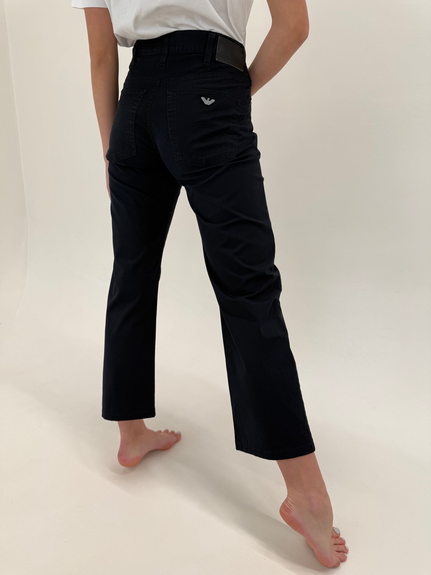 Pantaloni Armani de vară negri din bumbac modelatir straight leg ultra confort