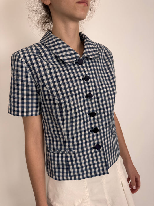 Sacou cambrat gingham din seersucker