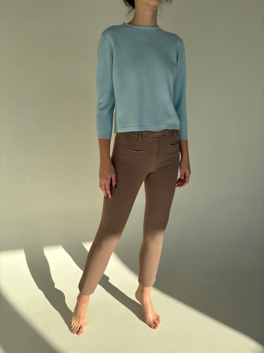 Pantaloni cafe au lait Stefanel din lana extrafina strech