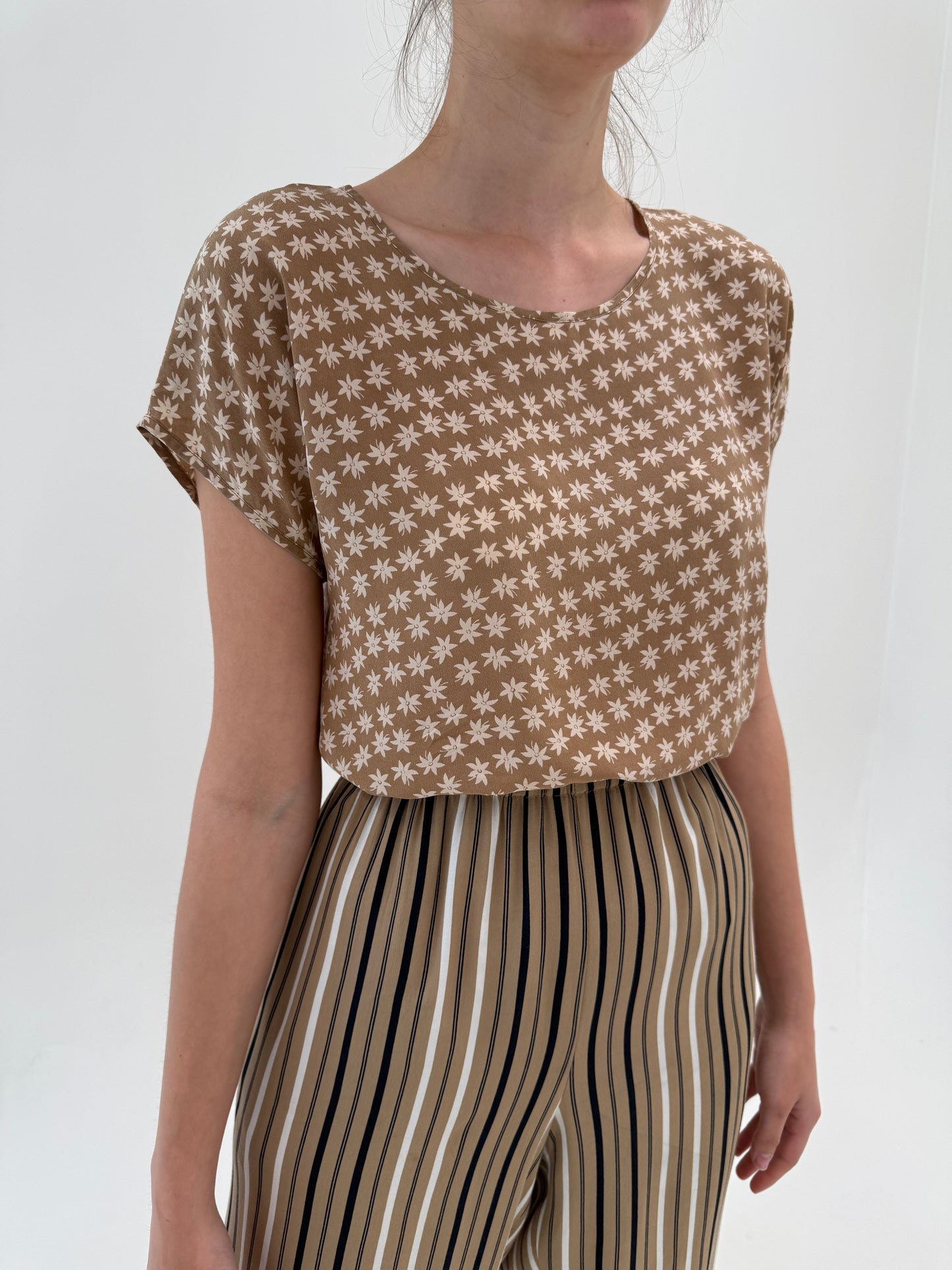 Top camel de brand luxury plus size Marina Rinaldi din mătase naturală