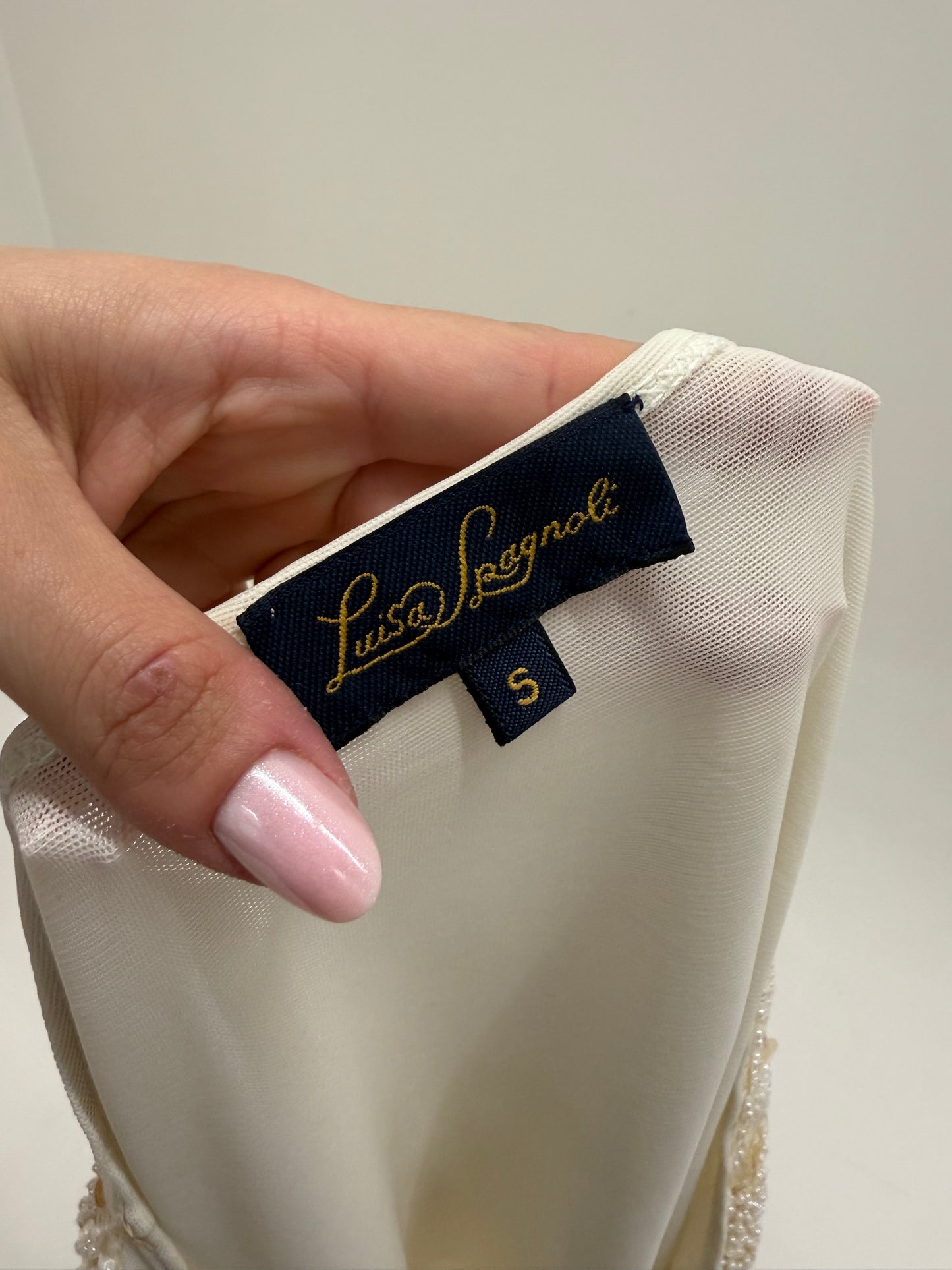 Top bijterie luxury Luisa Spagnoli cu aplicații manuale butter white și soft gold