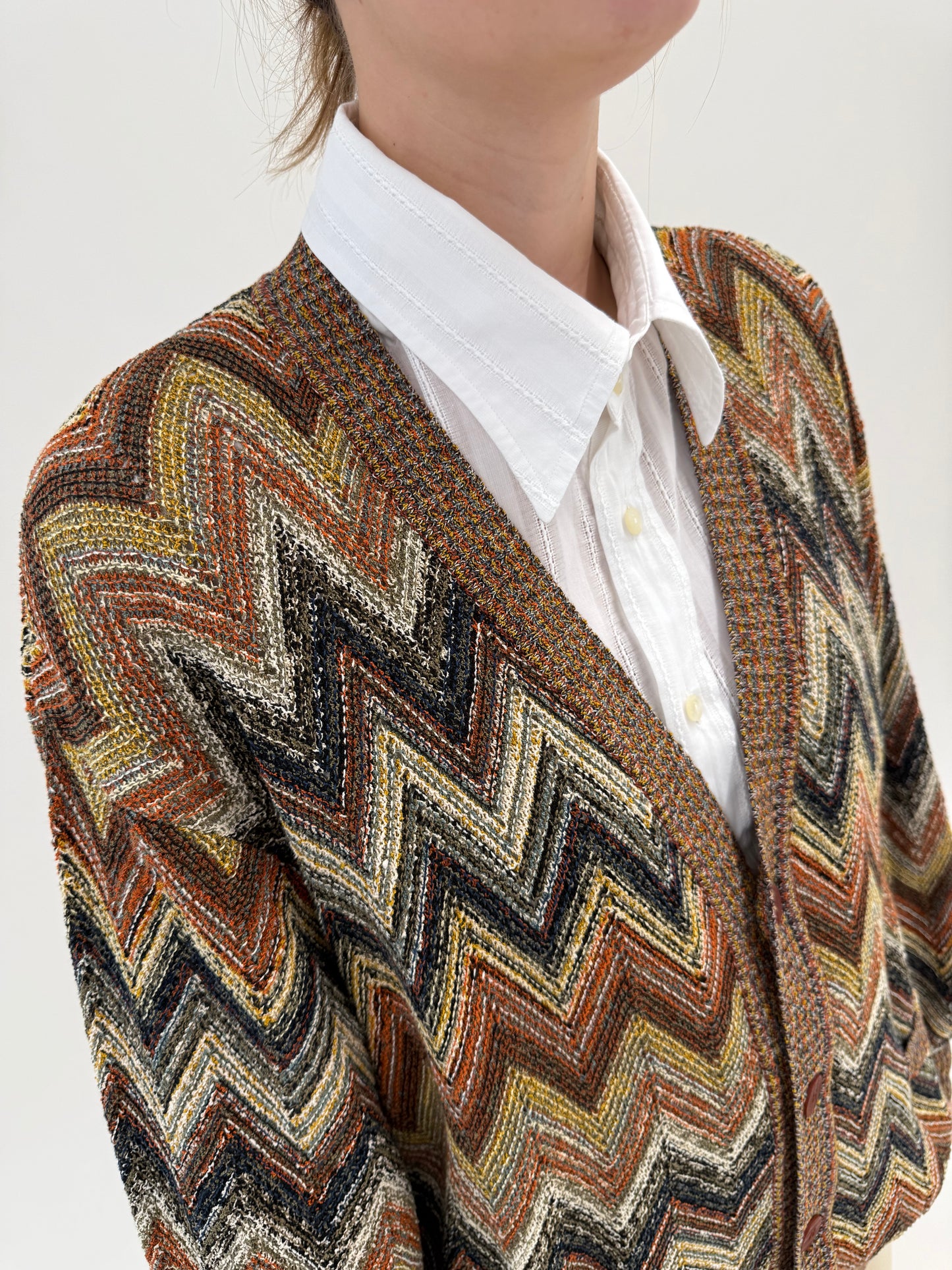 Cardigan ultra luxury Missoni din jerse de vara din bumbac cu in