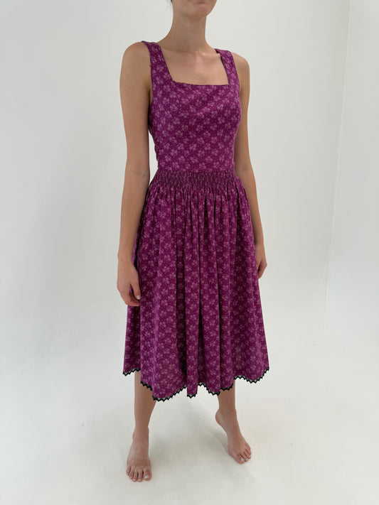 Rochie vintage magenta midi lung din pânză excepțională cu corsaj