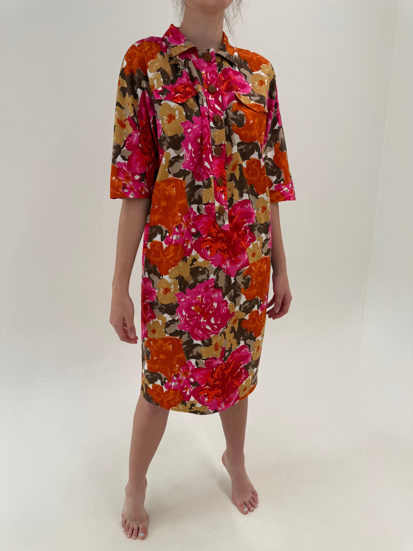 Robe chemise vintage italiană din bumbac premium în culori tari cu buzunare