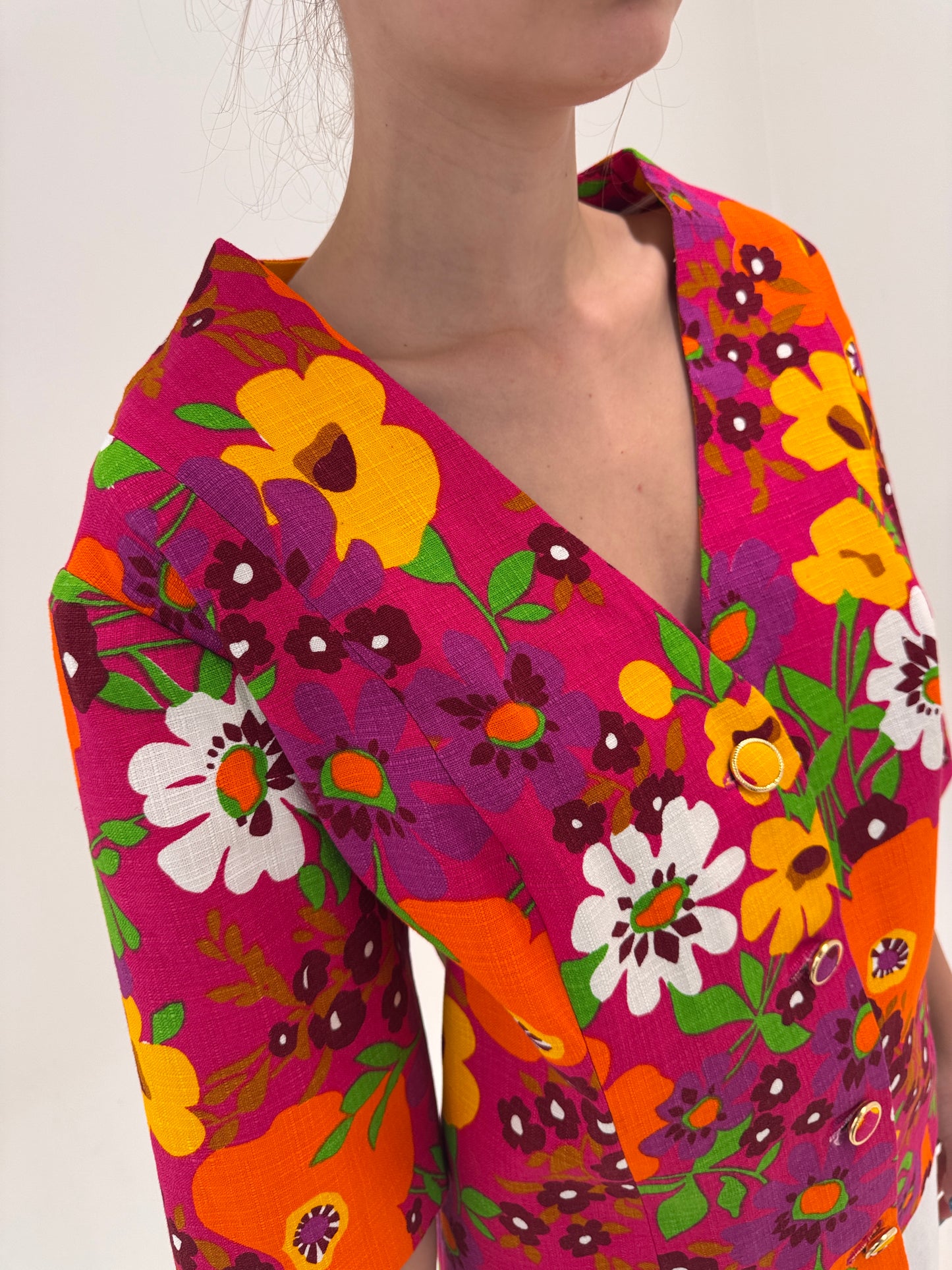 Sacou vintage din pânză de in structura în culori tari superbe și croi minimalist