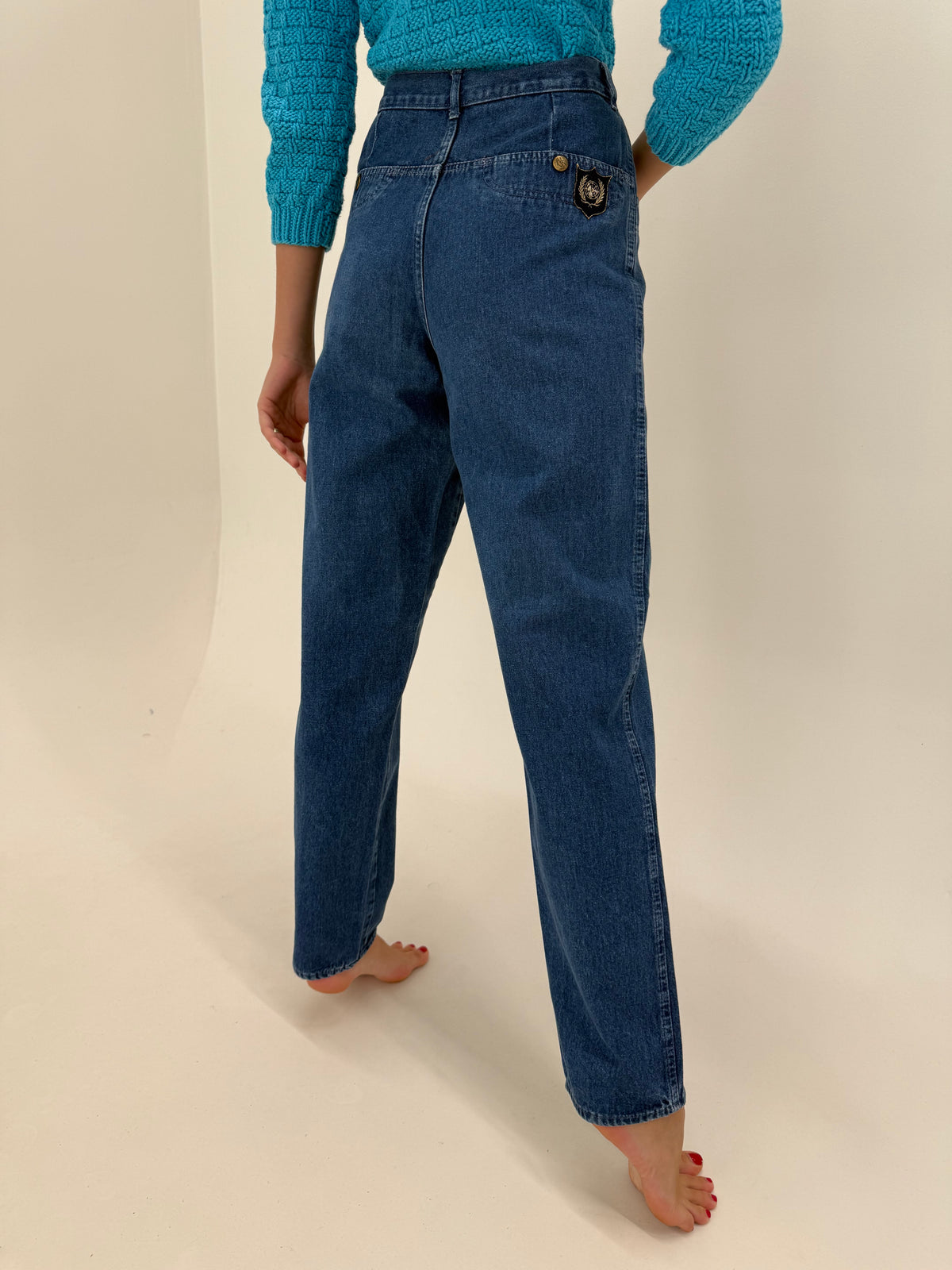 Jeans old vintage tall cu buzuznare oblice mom fit classic wash