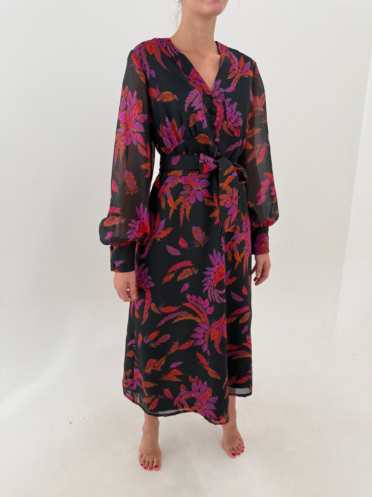 LBD vintage de la business la cocktail cu  print superb și talie ultra înaltă reglabilă