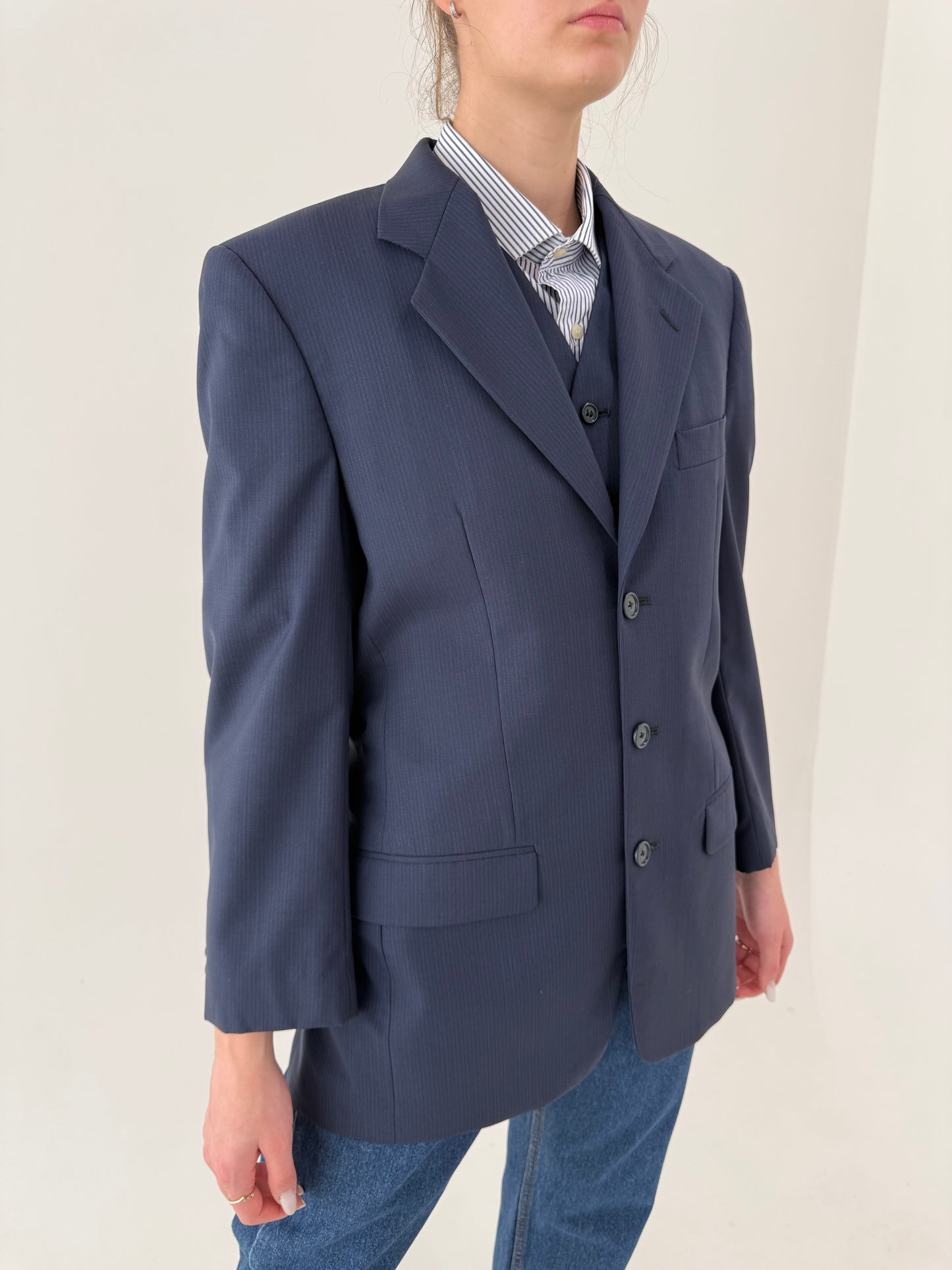 Set sacou + vestă italian din lanita extrafina în croi actual