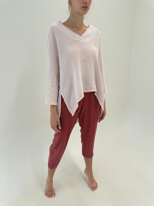 Pantaloni vintage petite super vaporoși dark red cu buline albe