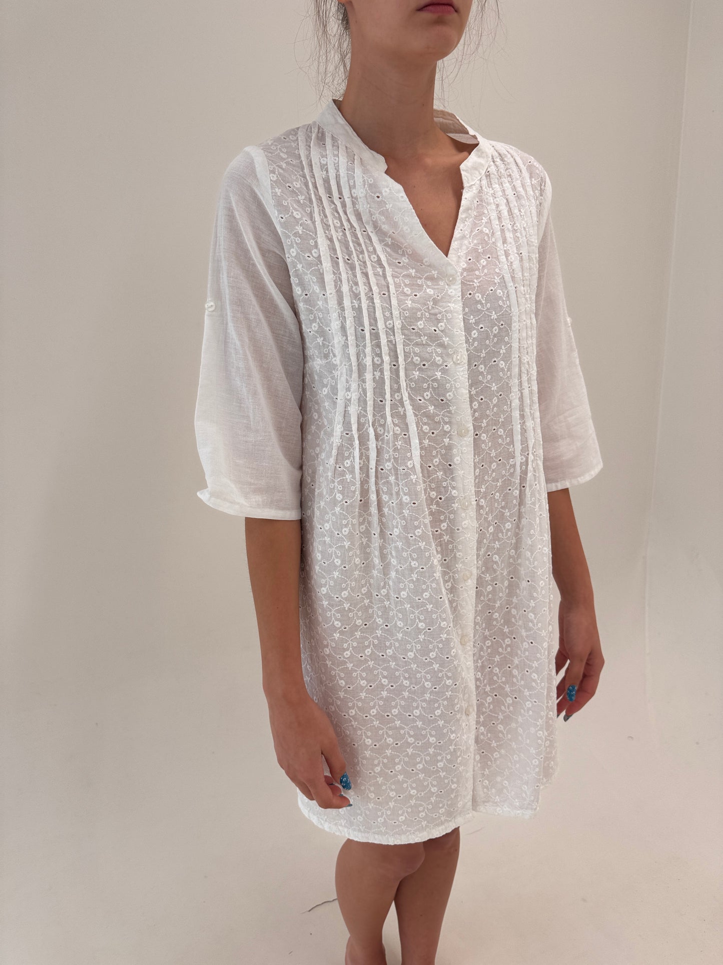 Rochie / tunica din bumbac luxury integral cu broderie anglaise