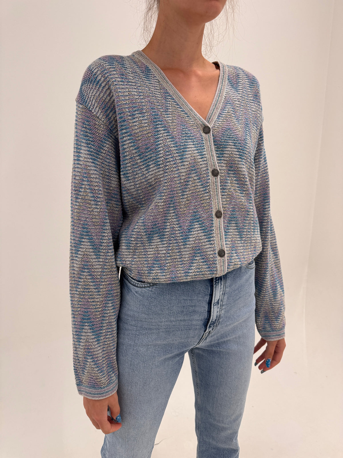 Cardigan în stil Missoni din bumbac în culori pudrate