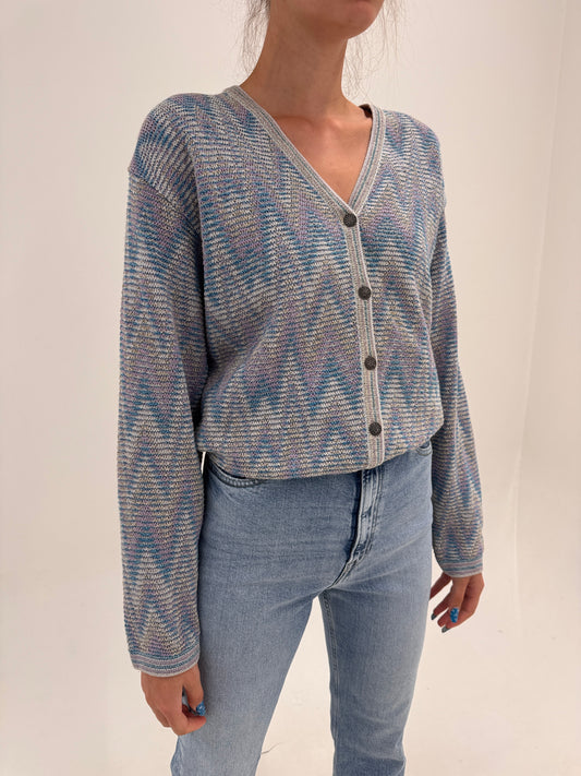 Cardigan în stil Missoni din bumbac în culori pudrate