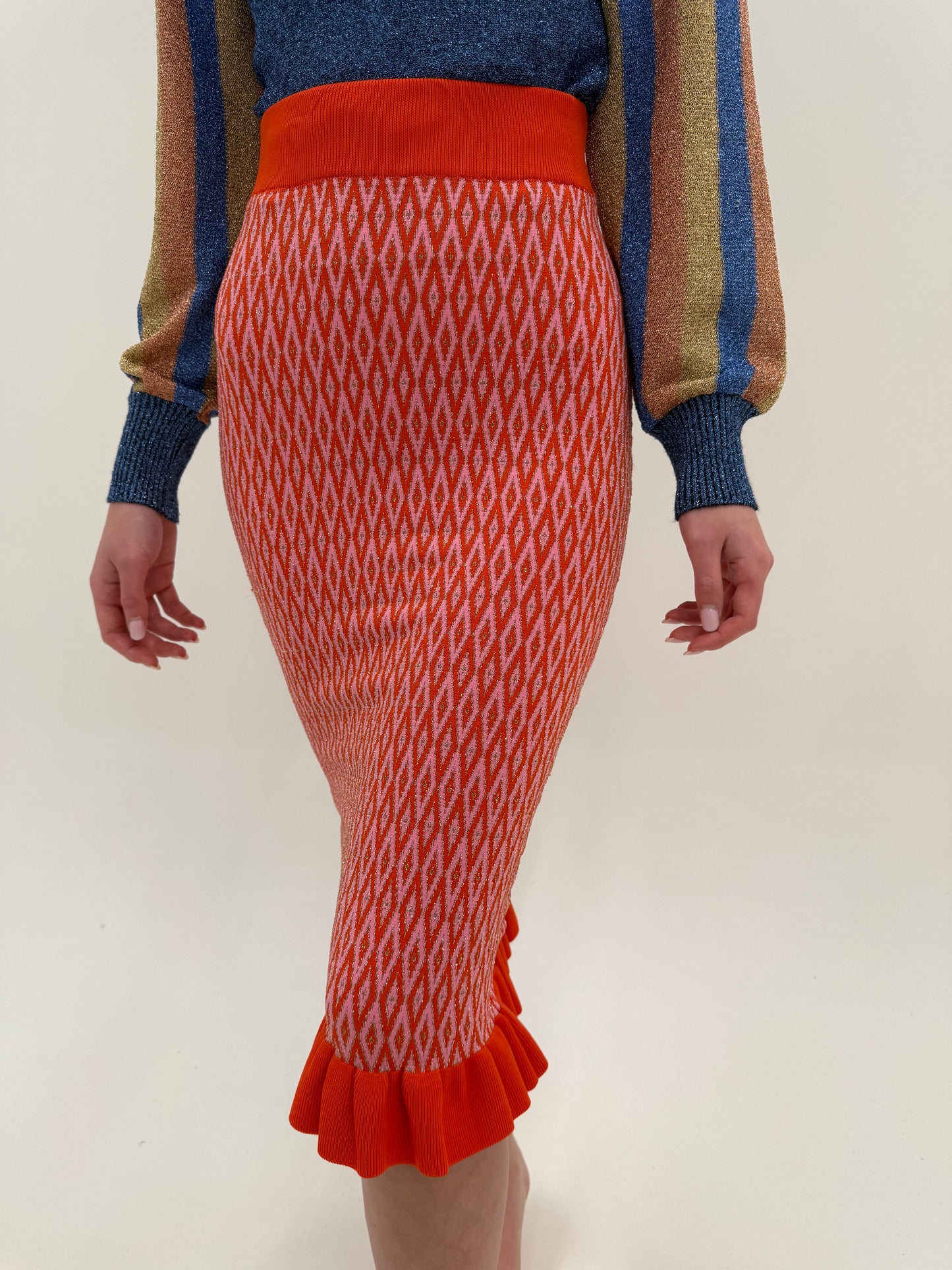 Fustă în culori tari din tricot în croi mermaid cu inserții extrafine de lurex