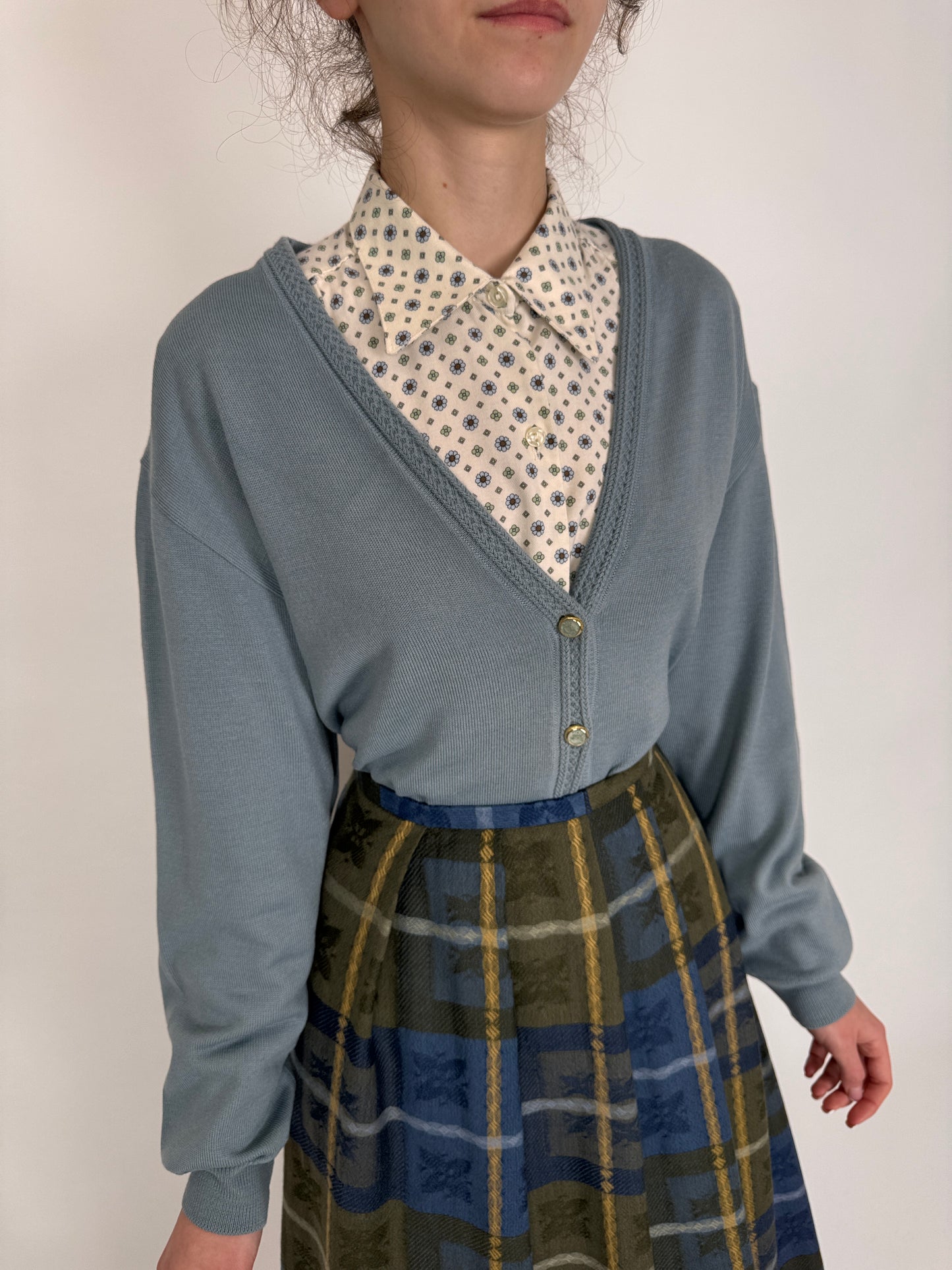 Cardigan subțire vintage italian baby blue din lana extrafina