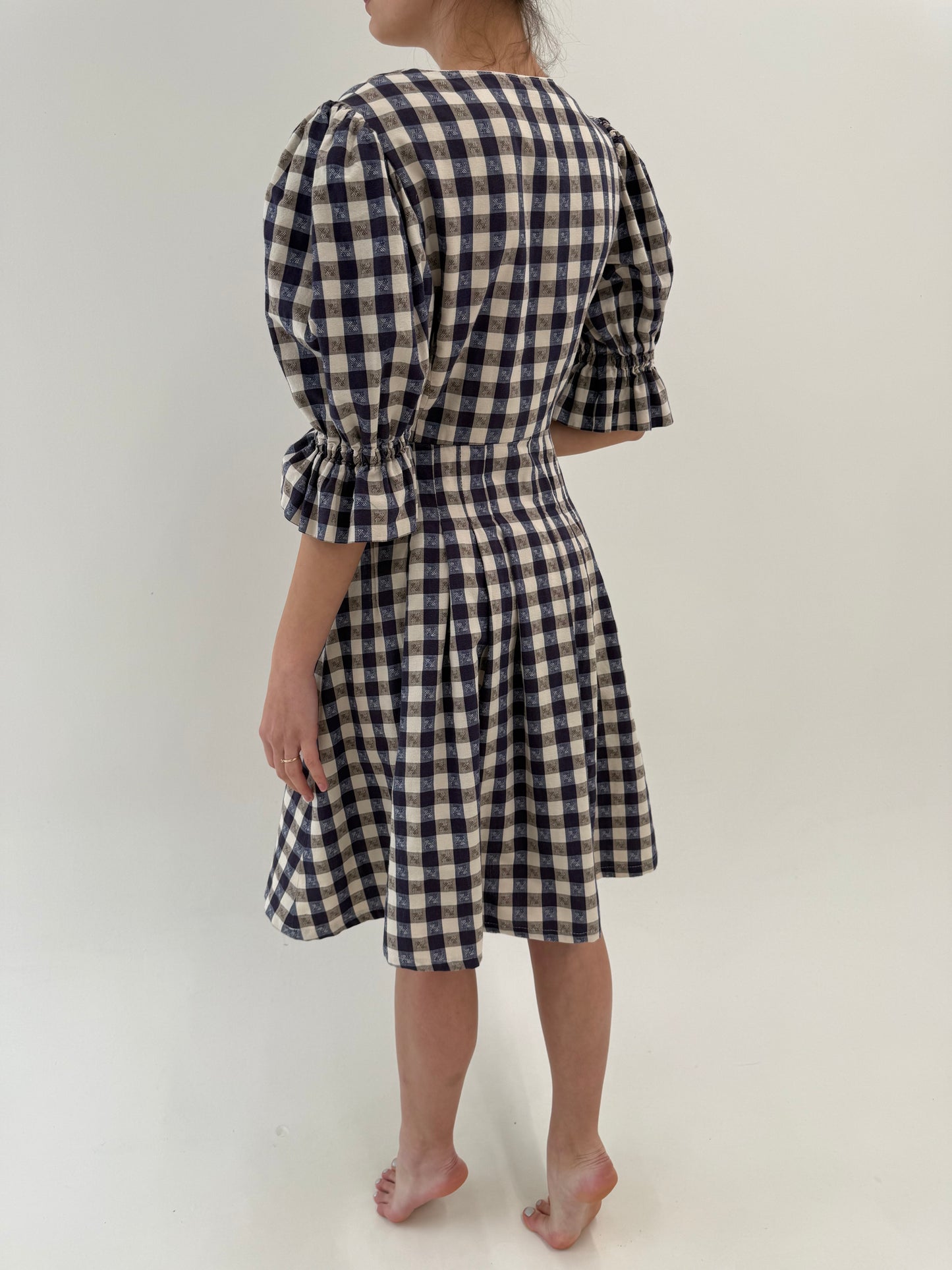 Rochie vintage din pânză excepțională cu corsaj in carouri