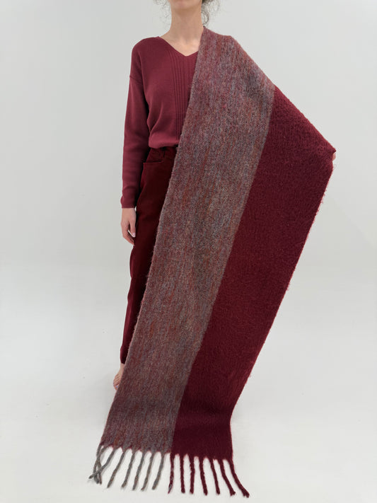 Fular XXXL din baby mohair extrem de fin burgundy și melanj cu baby blue