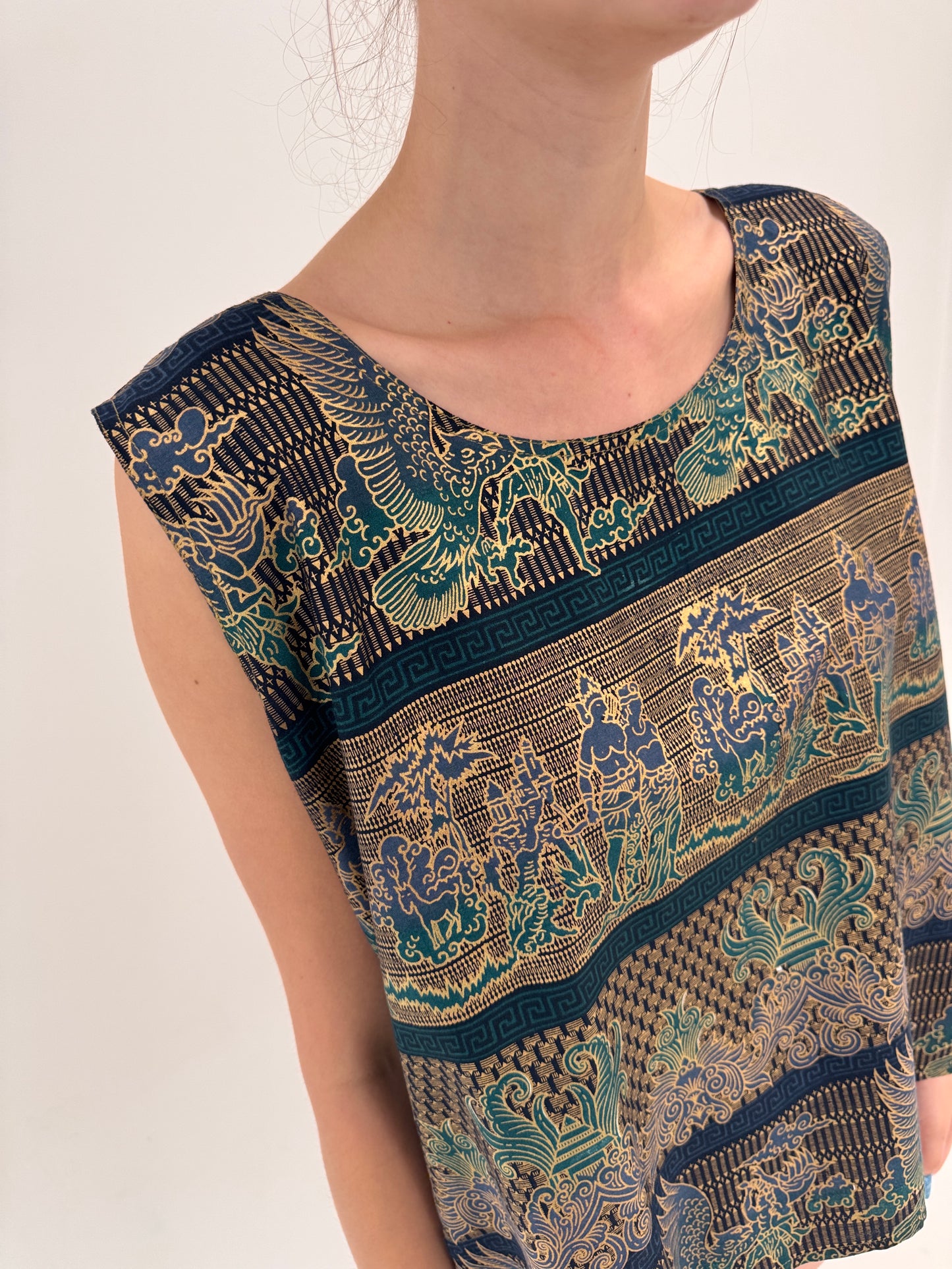 Set din canvas prețios de bumbac cu print muted gold și fustă petrecută