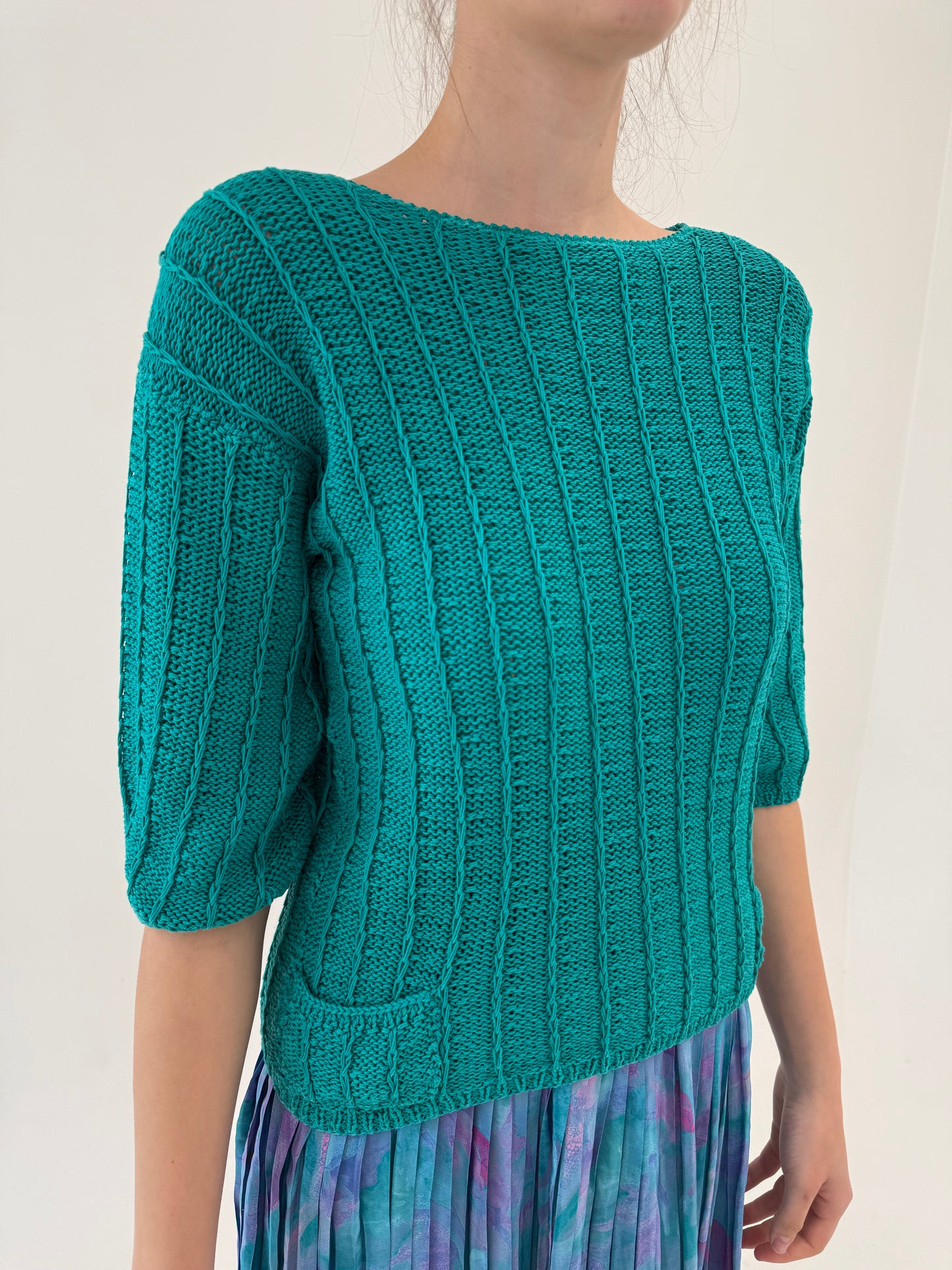 Top vintage din jerse premium de bumbac verde smarald