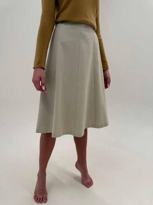 Fustă off white din lana extrafina de primăvară cu talie ultra înaltă