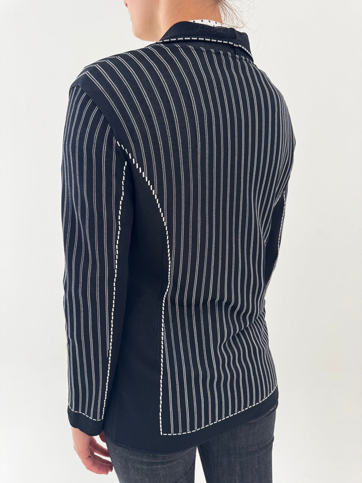 Jacheta Escada din tricot dens Navy cu dungi fine verticale business casual