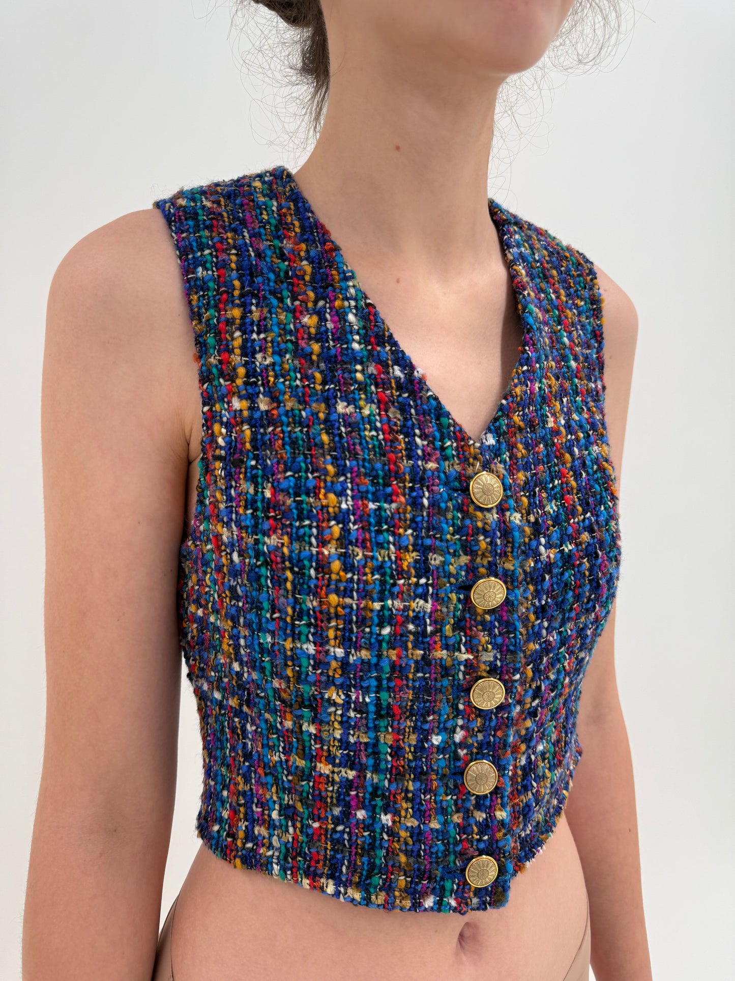 Set vintage in stil Chanel din 3 piese din tweed superb multicolor