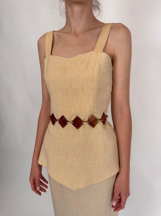 Corsaj din in beige din pânză cu efect ușor de peplum