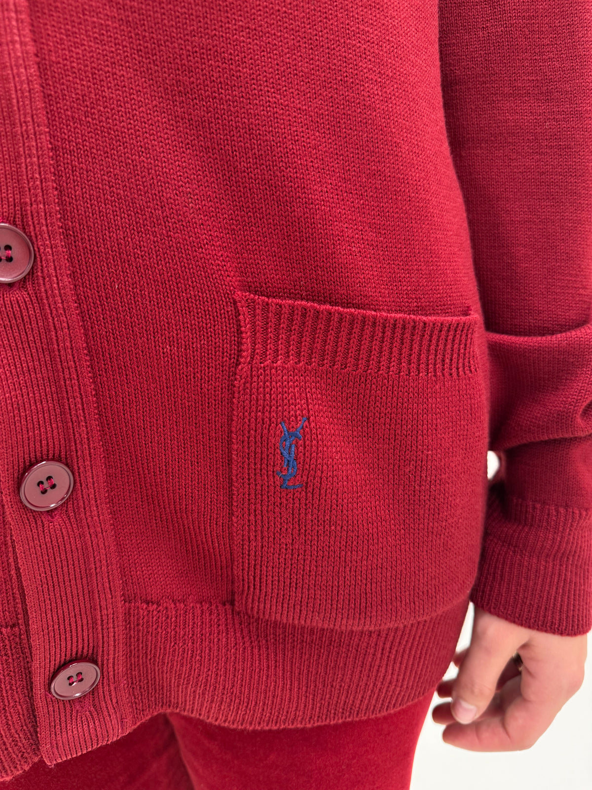 Cardigan Yves Saint Laurent vintage whine red din lana extrafina