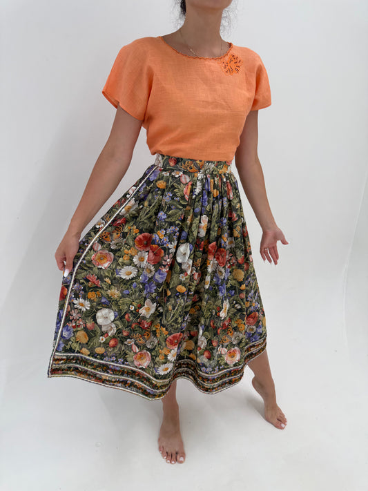 Fustă vintage maxi cu print superb din panza de bumbac premium