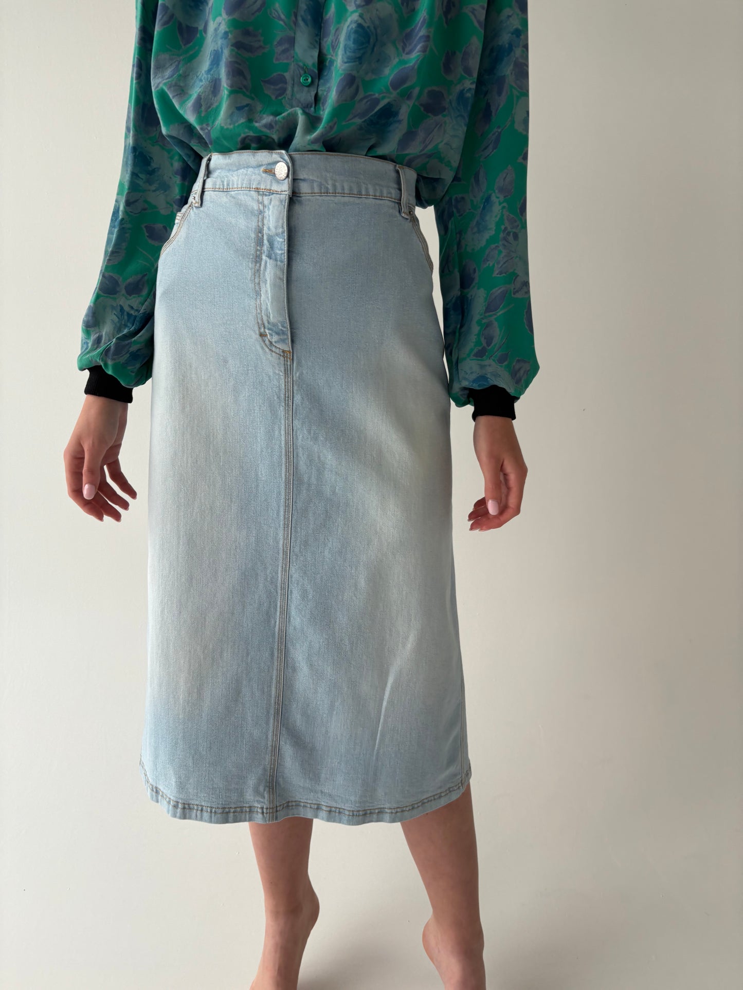 Fustă A-line de brand luxury plus size Marina Rinaldi  din jeans moale