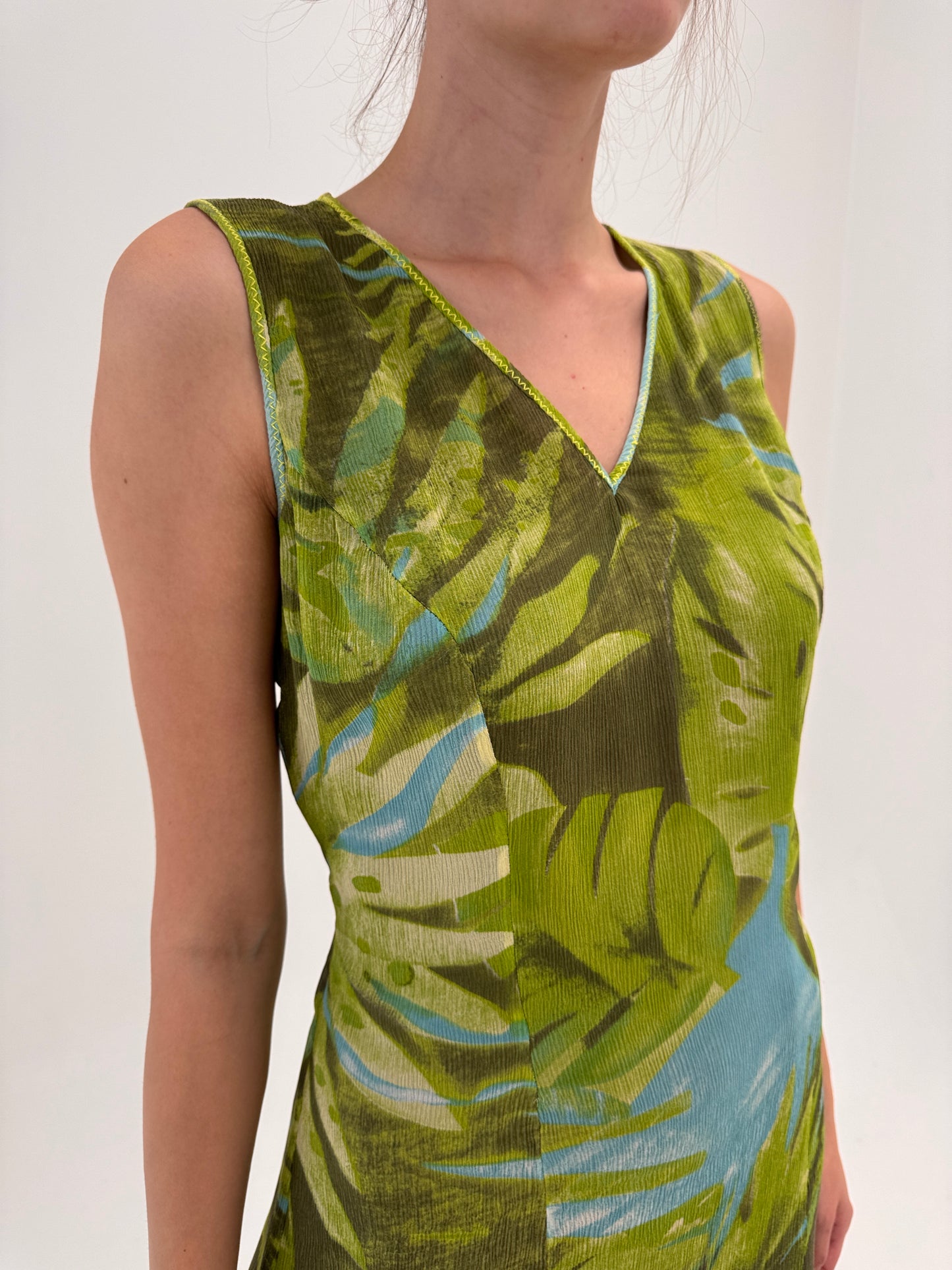 Rochie din creppe ultra confort de mătase naturală cu print organic
