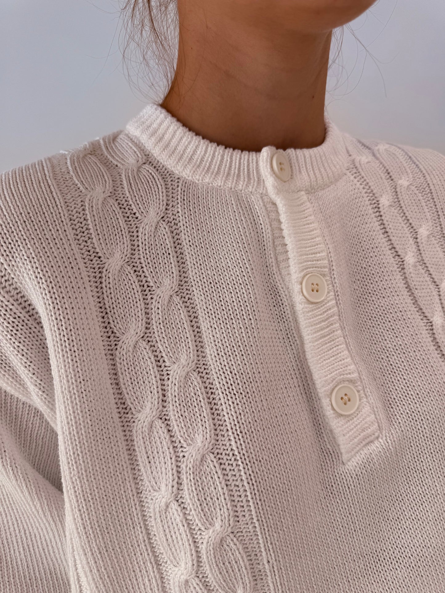 Pulover vintage italian petite din bumbac excepțional de gramaj mare cu torsade