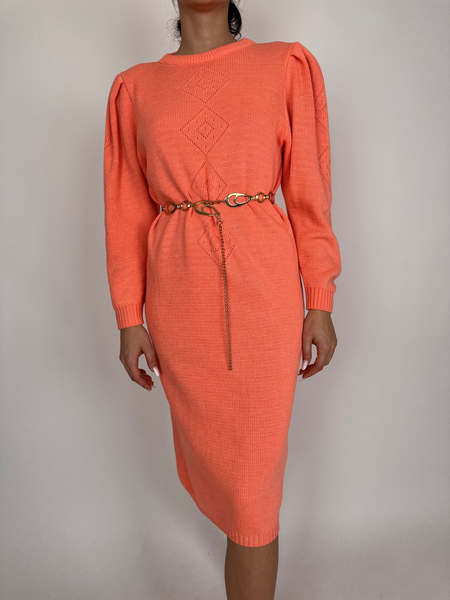 Rochie vintage salmon orange din mix multiply extrafin de lana