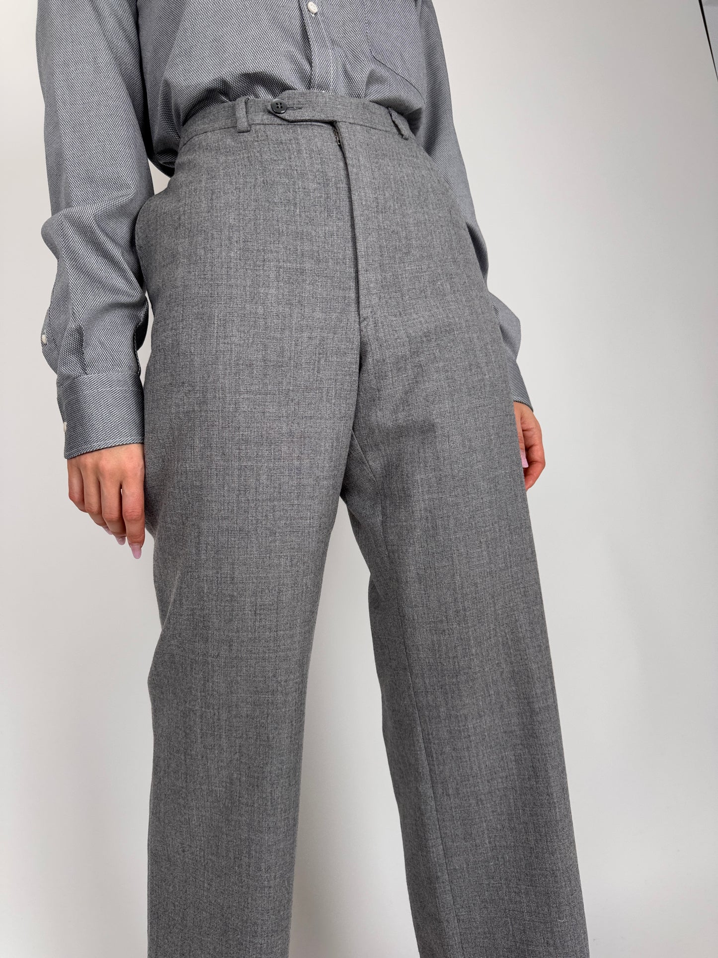 Pantaloni din stofă extrafina de lana pebble gray