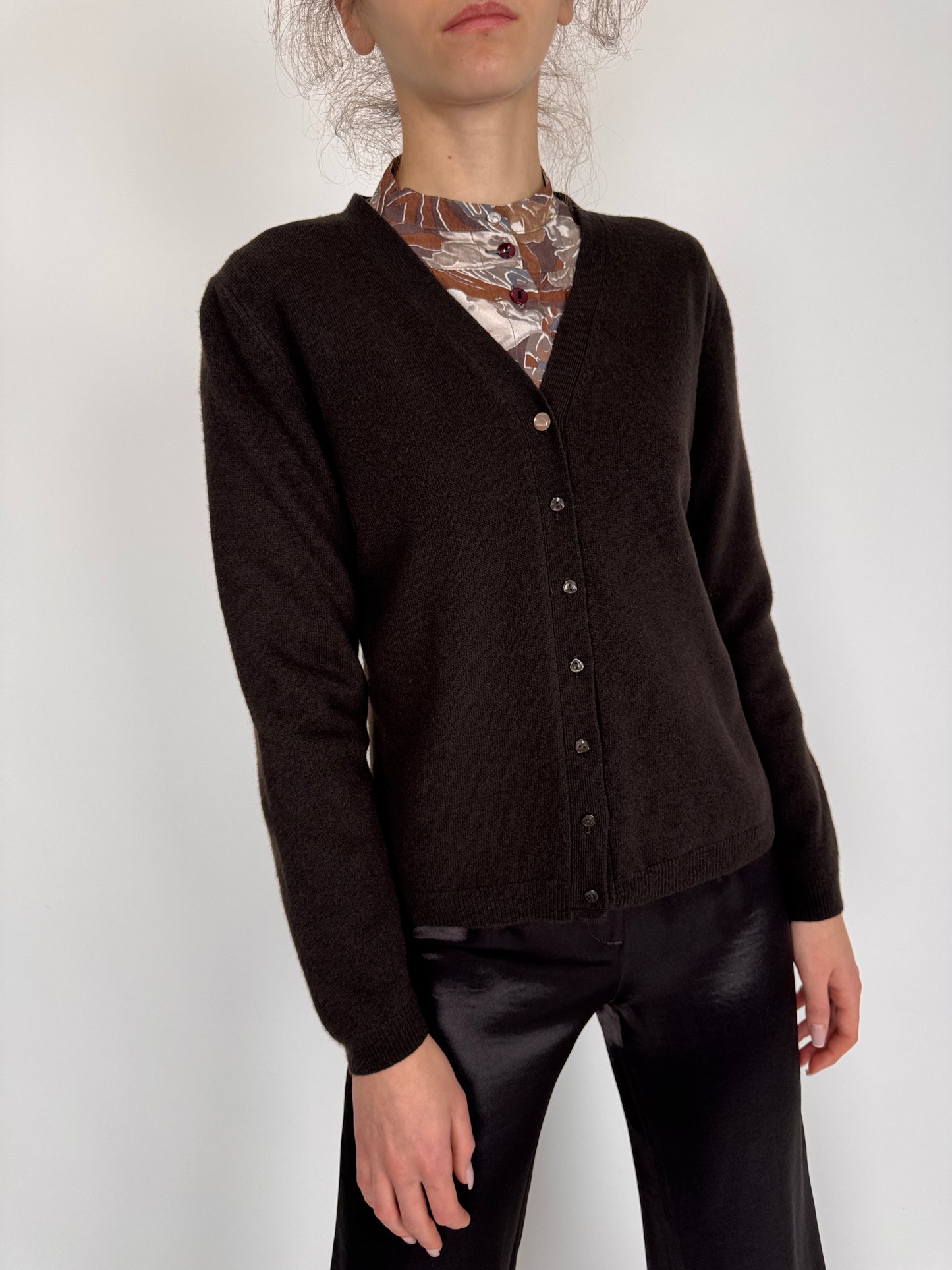 Cardigan espresso brown din lana extrafina