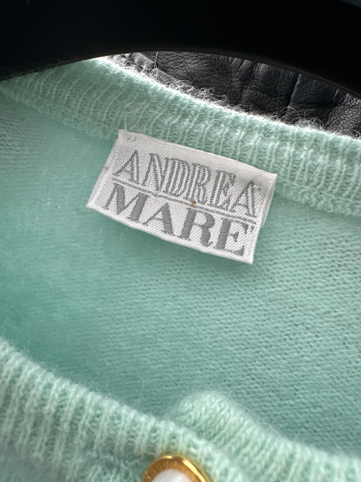 Pulover vintage cu mânecă fluture din lana extrafina cu Angora mint green