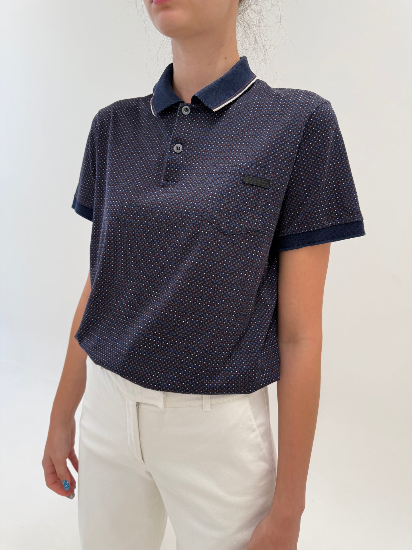 Top Prada polo în nuanțe de albastru