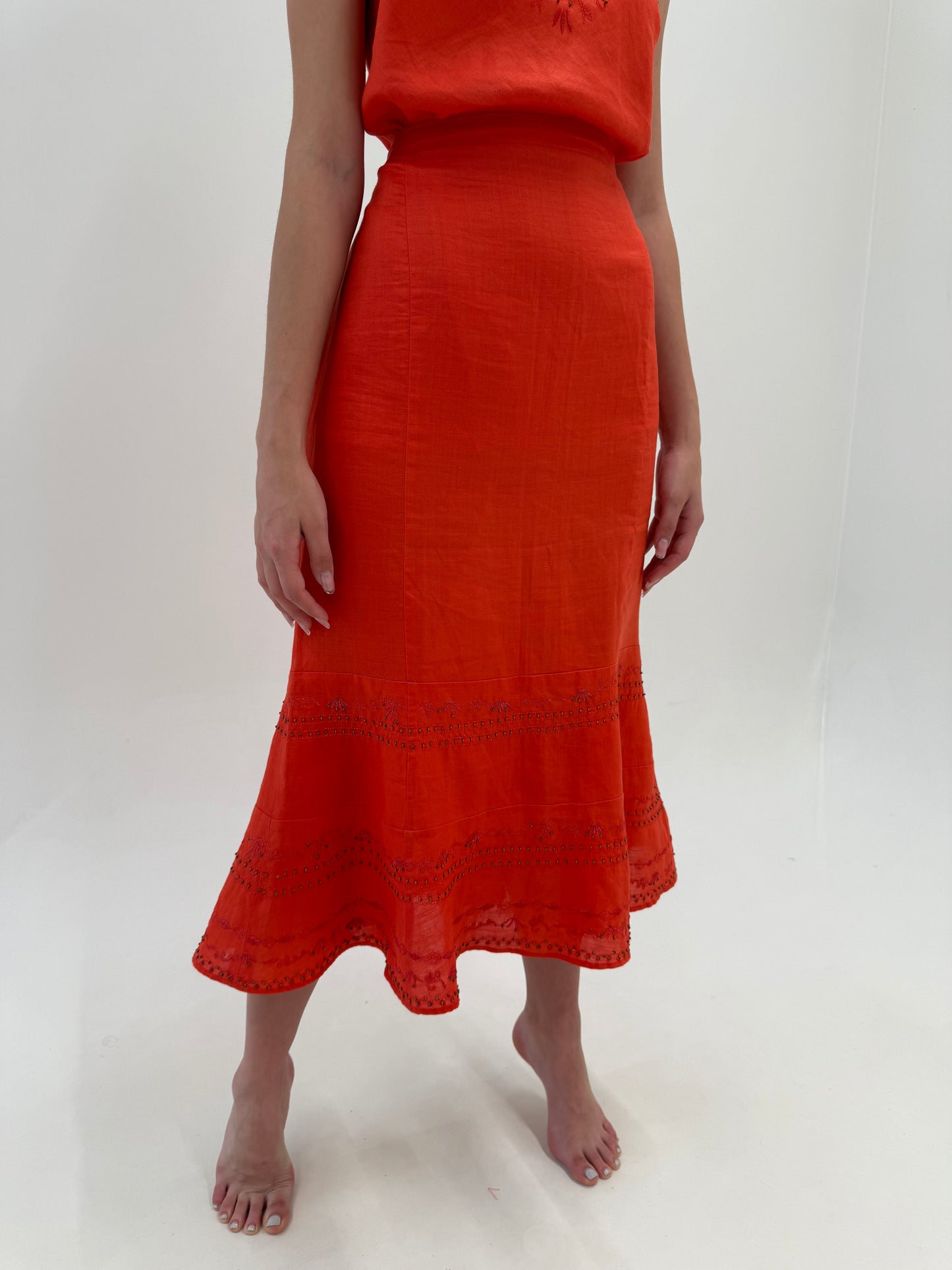 Deux piece de brand luxury italian plus size Elena Miro fire orange din in