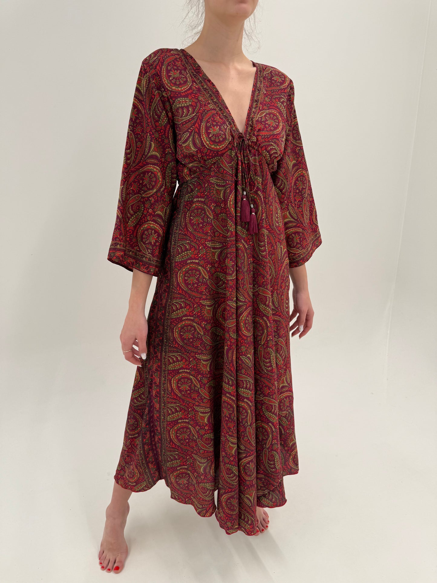 Rochie maxi boho cu print paisley 70% mătase naturală