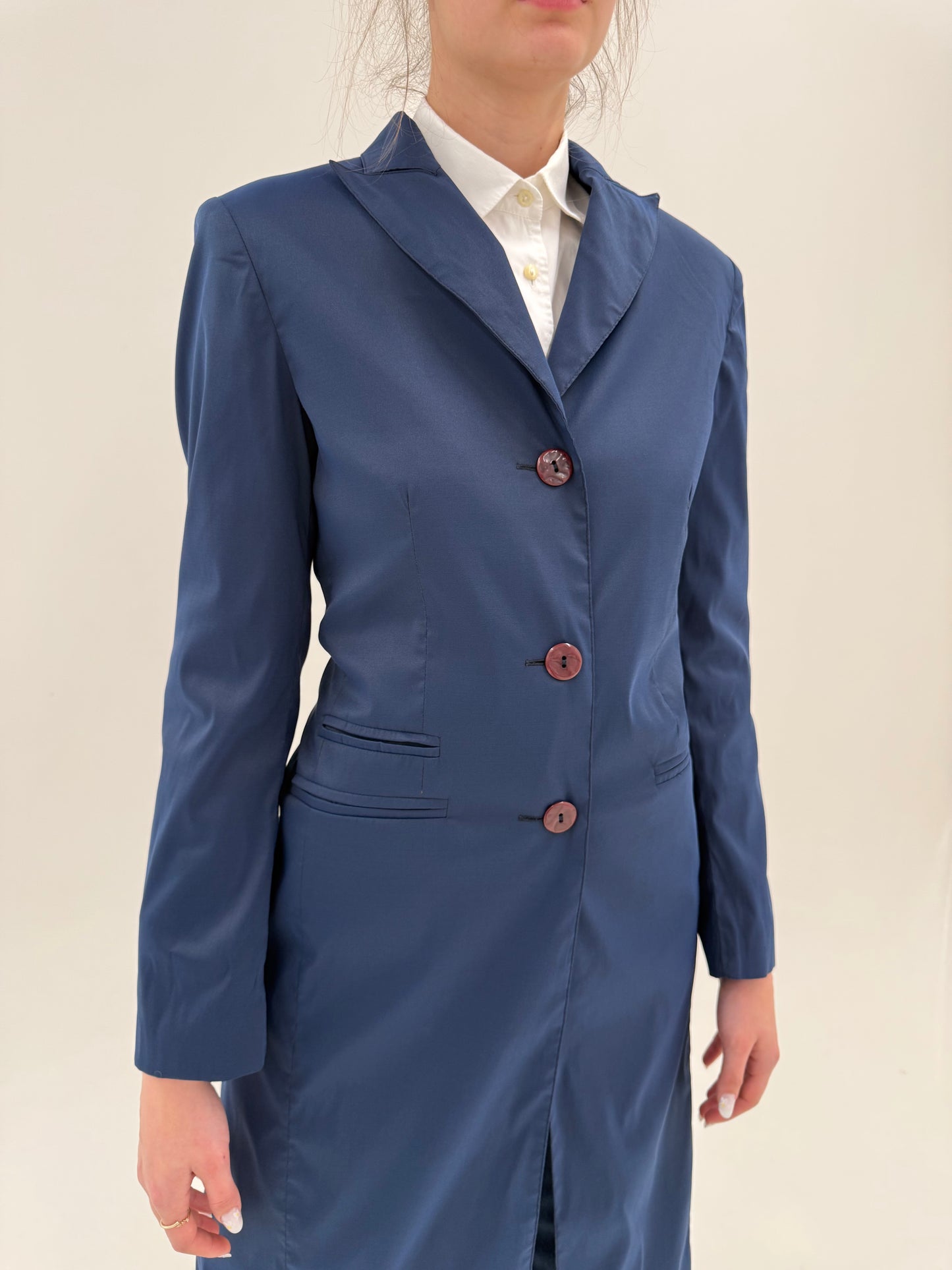 Pardesiu ultra subțire in croi super lung cambrat Navy blue