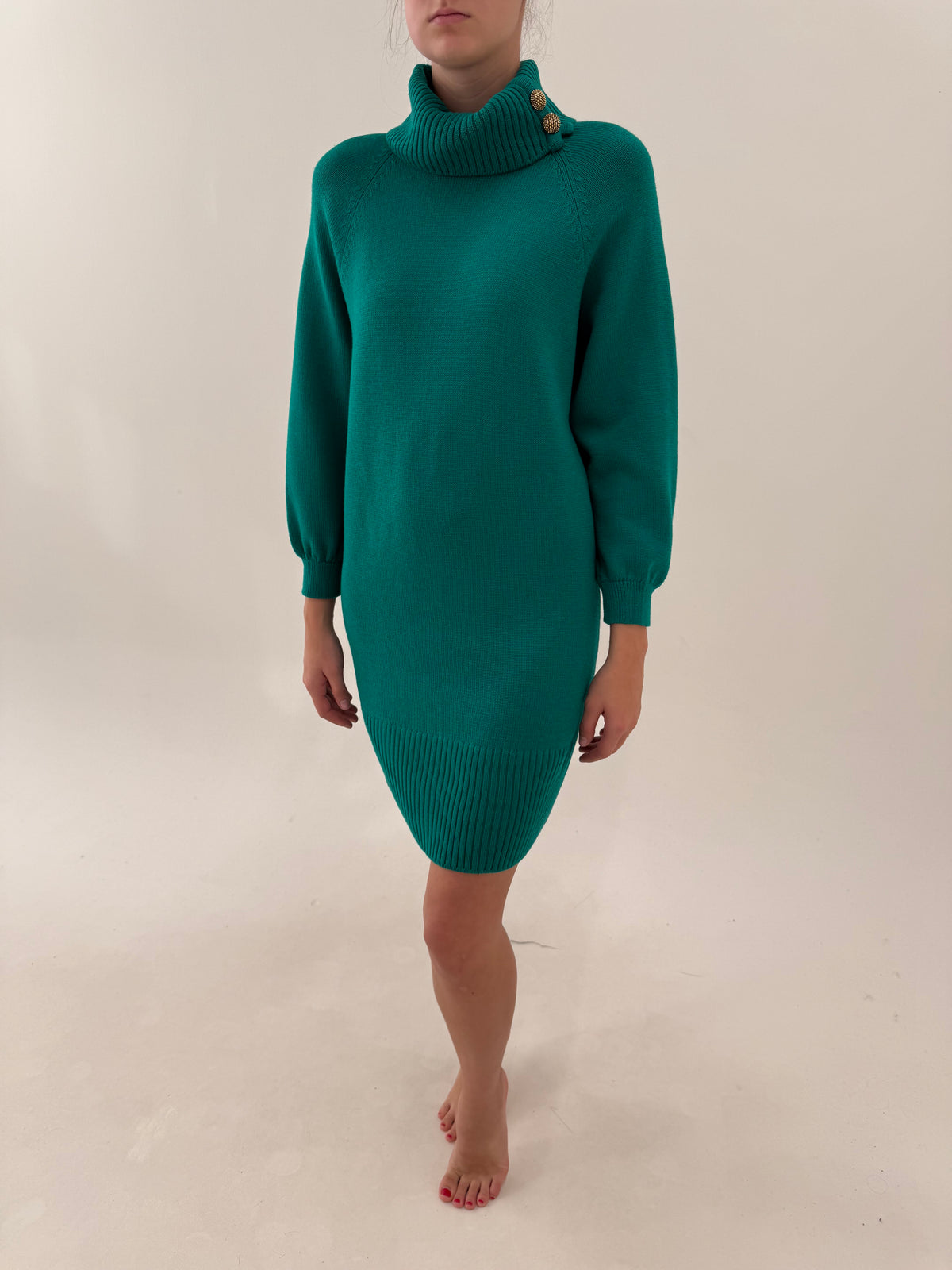 Rochie vintage emerald green din lana merino extrafina excepțională de gramaj mare