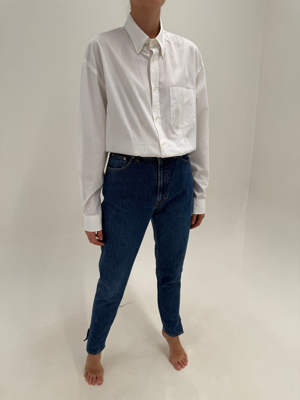 Jeans tall luxury Cerutti din denim gros de bumbac indigo wash mom fit