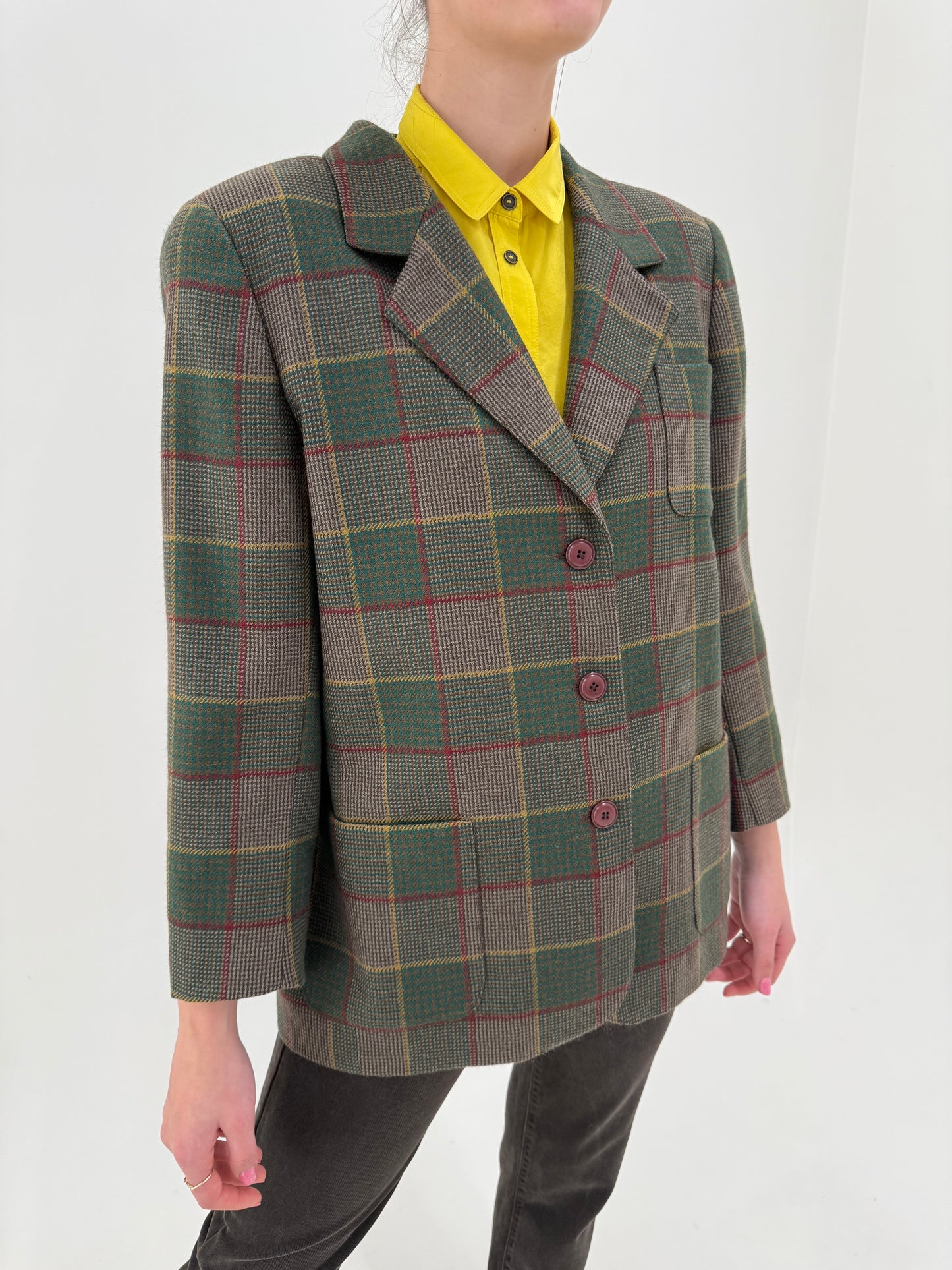 Sacou Dior vintage petite în carouri din lana cu buzunare aplicate