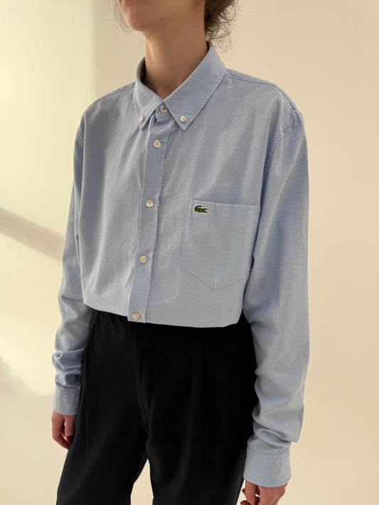 Cămașa Locoste button down baby blue din poplin gros de bumbac texturat