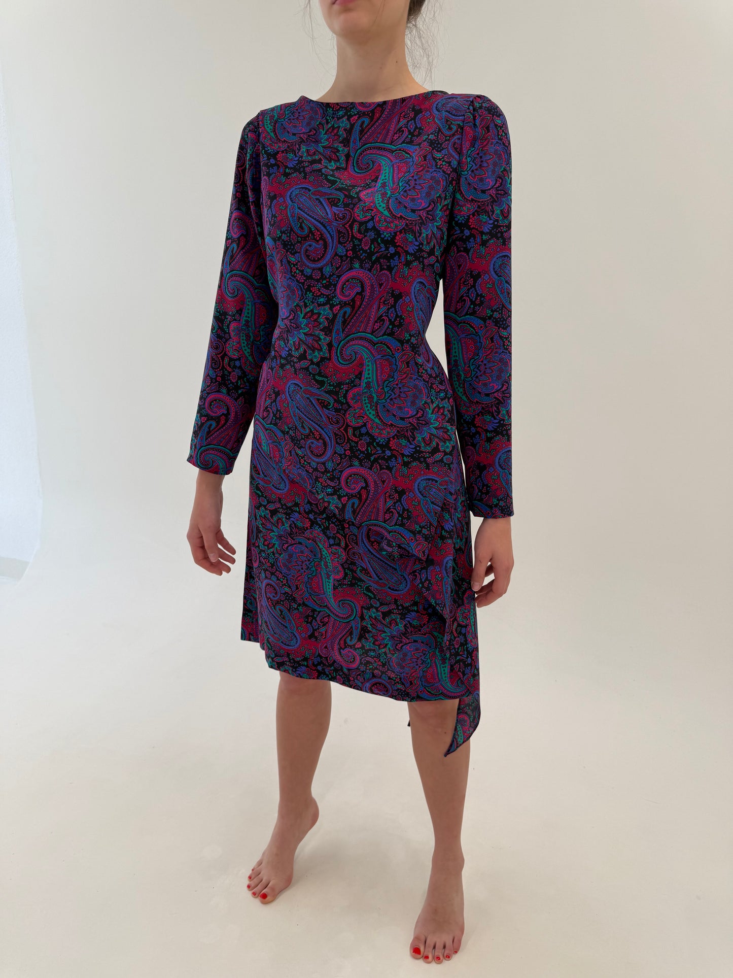 Rochie italiană din mătase naturală cu print paisley și culori tari