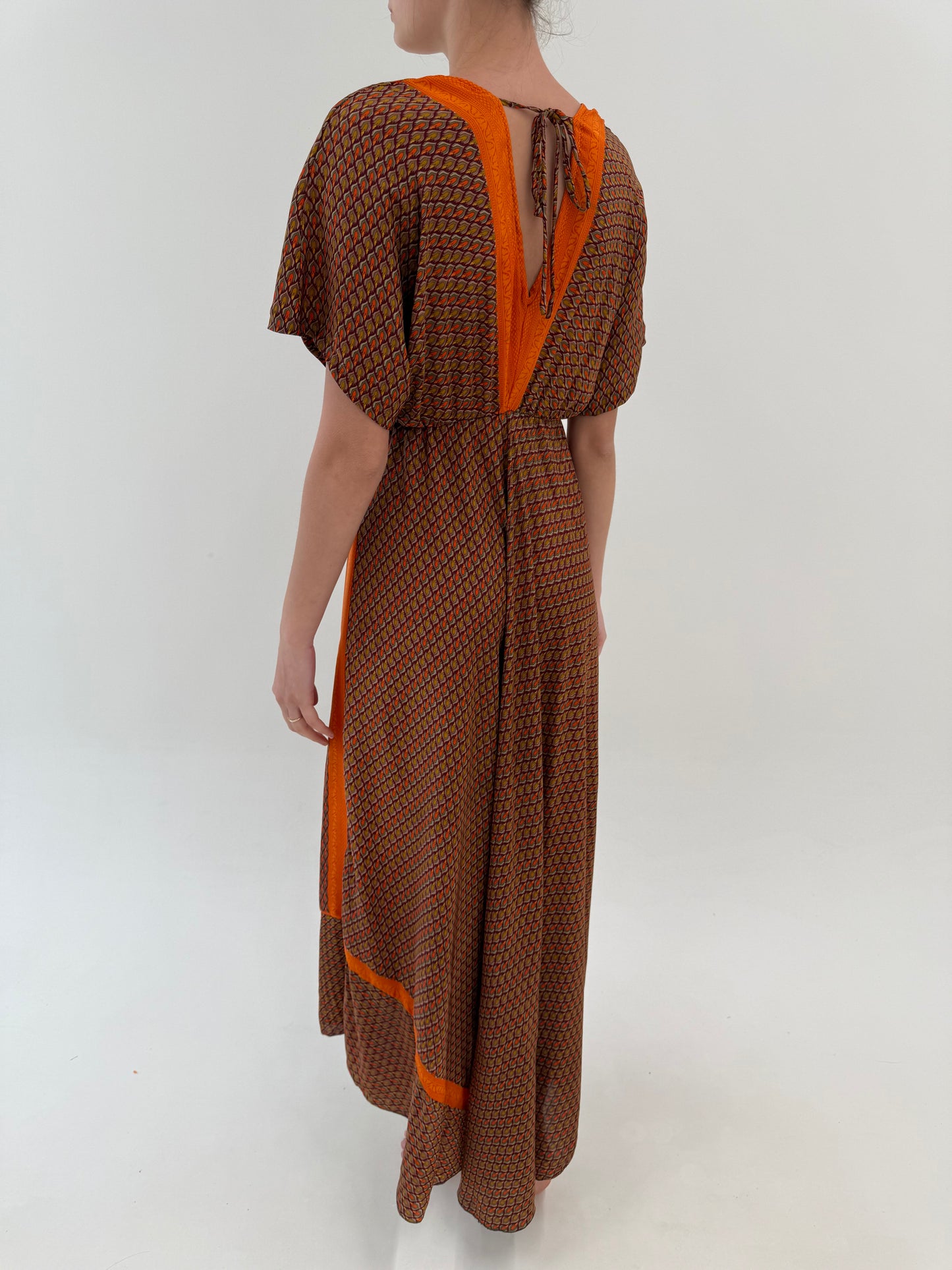 Rochie maxi boho 80% mătase naturală cu talie ultra înaltă elastică