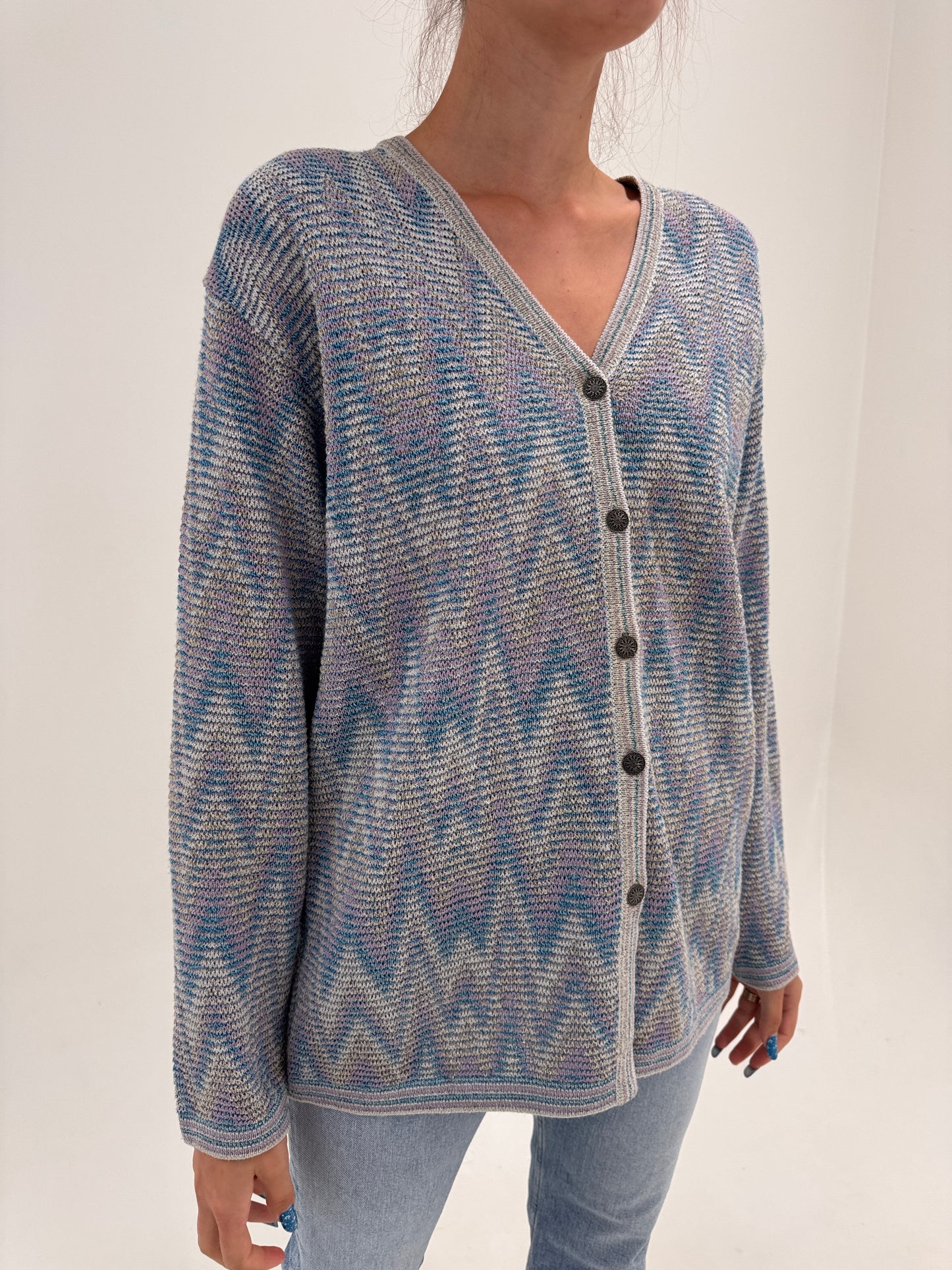 Cardigan în stil Missoni din bumbac în culori pudrate