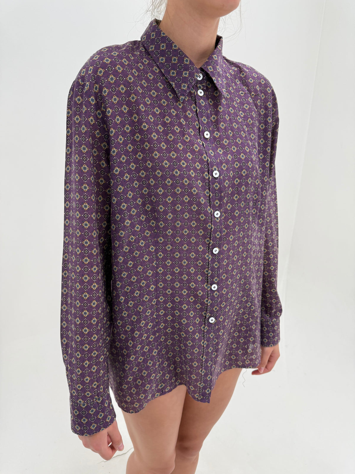 Cămașa vintage mauve din mătase naturală și bumbac