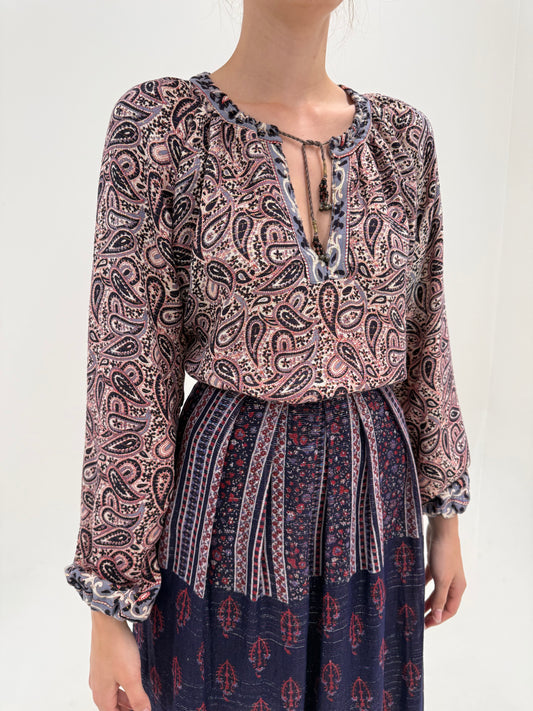 Tunica cu print paisley din panzica cu inserții extrafine de lurex rose gold